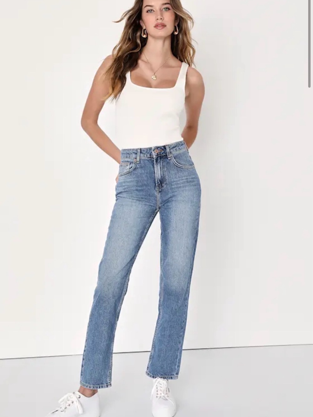 Free People Straight Leg Jeans in Light Blue Wash
